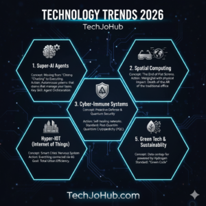 إنفوجرافيك يوضح مستقبل التكنولوجيا والذكاء الاصطناعي في عام 2026 موقع techjohub