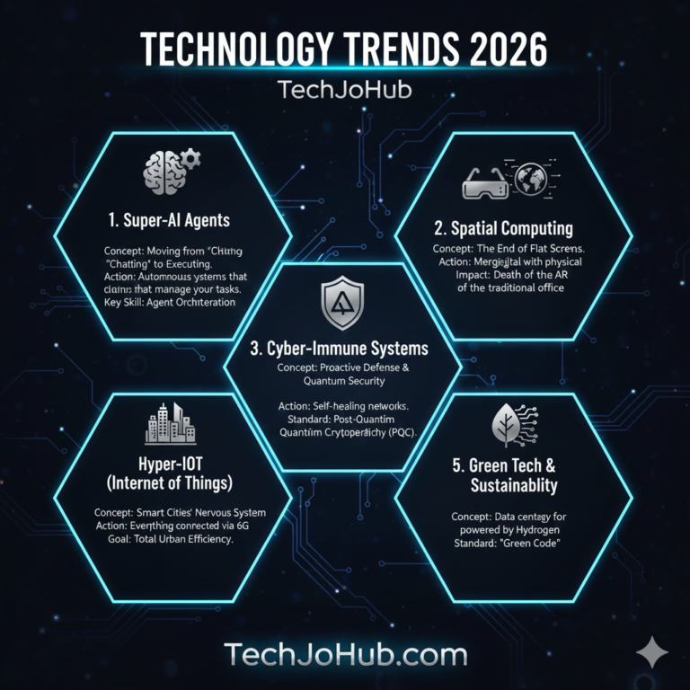 إنفوجرافيك يوضح مستقبل التكنولوجيا والذكاء الاصطناعي في عام 2026 موقع techjohub