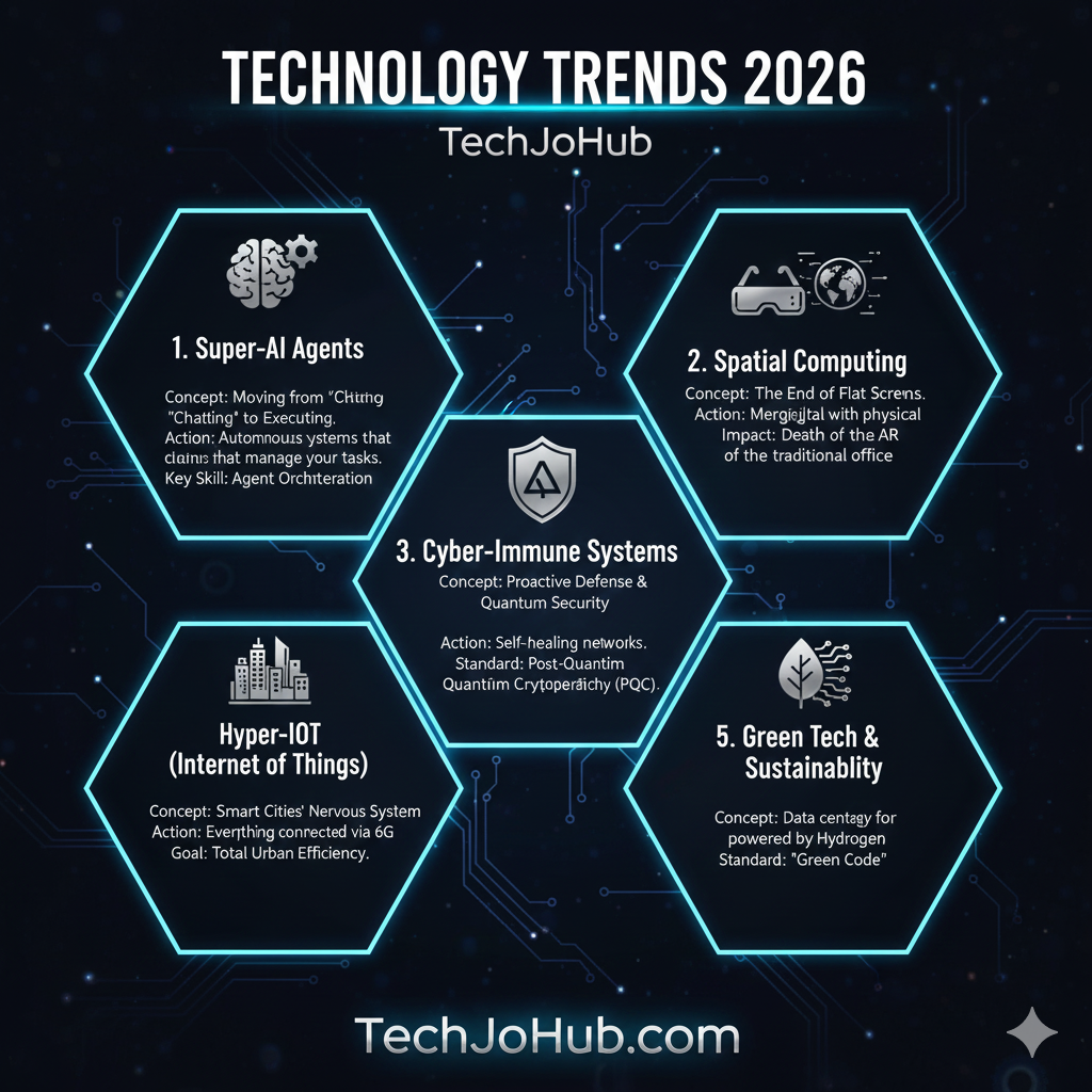 إنفوجرافيك يوضح مستقبل التكنولوجيا والذكاء الاصطناعي في عام 2026 موقع techjohub
